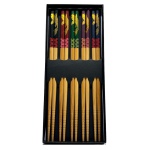 5 pares de hashis em bambu com cabos decorados com carpas. Novos e na caixa original.