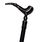 Bengala fabricada em madeira escurecida de alta qualidade, com um imponente castão em formato de cachimbo. O diferencial está na parte interna: compartimento com estoque embutido.