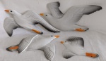 Quatro adornos para parede representando gaivotas. Medindo o maior 33 x 20 cm.
