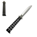 Canivete butterfly com lâmina em metal e trava de segurança. Tamanho: 22 cm.