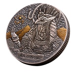 COLECIONISMO - Moeda Ra Sun God Deus Do Sol Egito Divindade Egípcia Falcão, em metal prateado, trabalhada em relevo. Diâmetro: 4 cm. Espessura: 0,25 cm.