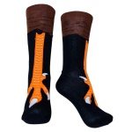 Meia preta, sem uso, com etiqueta, de cano alto, estampada com pé de galo. Tamanho: 38 a 43.