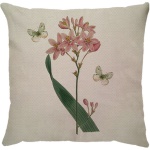 Capa para almofada com zíper invisível, feita em linhão crú com impressão na frente de orquídea rosa e verso liso. Tecido em Linhão 100% Poliéster. Dimensões da Capa: 43 cm X 43 cm. Não acompanha enchimento.