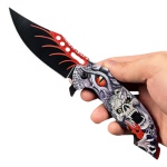 Canivete semiautomático em aço inoxidável com cabo de plástico e clipe de bolso. Comprimento com abertura 20 cm.