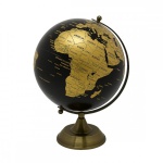 Globo terrestre decorativo feito em plástico PVC e metal. Dimensões: 21.00 cm x 21.00 cm x 26.00 cm.