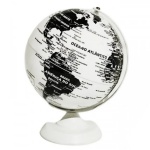Globo terrestre decorativo feito em plástico PVC e metal. Dimensões: 20 cm x 20 cm x 26.50 cm.
