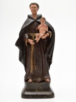 Santo Antônio - Antiga Imagem em madeira policromada e dourada, sobre base, com seu respectivo Menino jesus, medindo 29 cm de altura. Brasil séc. XIX.