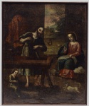 Cusquenho - Antigo Óleo sobre tela, representando A Sagrada Família, medindo 84 cm por 69 cm. Séc. XVIII. Necessita restauro.