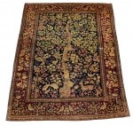 Kirman -Antigo Tapete nas cores bege, preto e vinho, representando Pássaros,  medindo 197 m cm por 137 cm. Séc. XIX.