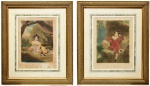 Samuel Cousins - Antigo Par de Gravuras Francesas, emolduradas, representando Casal de crianças, medindo 35 cm por 45 cm . Séc. XIX.