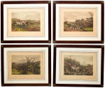 Conjunto de 4 Gravuras Inglesa, representando Caça, com cachorros e Cavalos, medindo 49 cm por 37 cm. Séc. XIX.