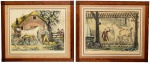 P. L. Debucourt - Duas Gravuras coloridas, com Cenas Equestres, com Cavalos, medindo 62 cm por 50 cm. Séc. XIX.