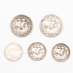 Conjunto de 5 Moedas de prata Portuguesa, de 250 e 500, datadas de 1932, 1940, 1942 e 1946.