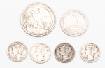Conjunto de 6 Moedas e Medalhas de prata Americana, deferentes modelos e tamanhos.