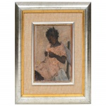 Manoel Santiago - Negrinha - Óleo sobre tela, assinado e datado de 1937, na frente e no verso, representando Criança, emoldurado, medindo 25cm por 20 cm.