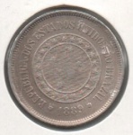MOEDA BRASIL REPUBLICA - 100 REIS 1889 - MBC/SOB - CUPRO-NIQUEL - 10 GRAMAS - 27MM - CATALOGO AVALIA ENTRE R$ 35,00 E R$ 300,00 - NO ESTADO CONFORME FOTOS