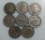 8 MOEDAS 200 REIS 1936 A 1938 - CUPRO-NIQUEL - 6 GRAMAS - 23 MM - LOTE AVALIADO ENTRE R$ 32,00 A R$ 90,00 - NO ESTADO CONFORME FOTO