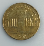 LOTE CONTENDO 1 MOEDA DE 500 REIS - ANO 1938 - REGENTE FEIJO - BRONZE-ALUMINIO - 5 GRAMAS - 22,5 MM - FC - NO ESTADO CONFORME FOTOS