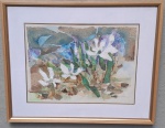 MARIA JOSÉ FONSECA - Flores, colagem com aquarela medindo 42x30 somente a obra e 60x48 com a moldura. Emoldurada com vidro.
