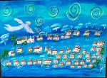 ELBA MELO 2025 - Casario em azul, óleo sobre tela medindo 33x46 no chassi sem moldura.