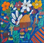 ELBA MELO 2021 - Flores e Casario, óleo sobre tela medindo 40x40 no chassi sem moldura.