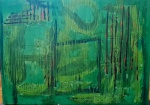 Beatriz Almeida 2003 - Abstrato com portal em verde, óleo sobre tela medindo 95x68cm no chassi sem moldura. Assinado no canto inferior direito e assinado e datado no verso.