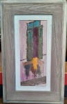 XAVIER O SANTO 1974 - Janela no Carlos Prates, óleo sobre eucatex medindo 30x45 cm com moldura e 12x28 somente a obra. Assinado no canto inferior direito e localizado e datado no verso.