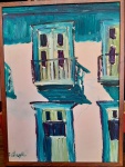 ESTHERGILDA - Janelas verdes e azuis, óleo sobre madeira medindo 30x40 com fina moldura. Assinado no canto inferior esquerdo.
