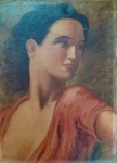 ASSINATURA NAO IDENTIFICADA - Figura feminina, óleo sobre tela medindo 32x44, assinada no canto inferior direito sem muita nitidez. Obra brasileira, certamente dos primeiros anos do século XX em excelente qualidade artística.