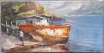 CARVALHO DE CASTRO - Barcos atracados, óleo sobre tela medindo 30x60 cm com chassi e sem moldura, assinado no canto inferior direito.