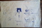 SÉRGIO NUNES - Estudo para figuras, desenho a caneta BIC sobre papel medindo ... Anotação ao alto de próprio punho do autor "Quadro verde negro ou tela branca (óleo ou acrílica e lápis, giz de cor, pastel, crayon etc. s/quadro branco o u de cor"