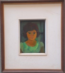 JOSÉ MARIA RIBEIRO 1973 - Figura de menina, óleo sobre madeira medindo 20x25 somente a obra e 47x52 com a moldura. Assinado e datado no canto inferior direito.