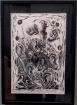 SÉRGIO NUNES 1979 - Orelhas e Cerejas - Recordações de um diálogo. Nanquim sobre papel medindo 32x47cm somente a obra e 44x59 com a moldura. Localizado, datado, titulado e assinado na margem inferior. Emoldurado com vidro.