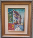 CAMINITO DIOGENES 1978 - Casario, óleo sobre madeira medindo 27x37cm somente a obra e 57x65 com a moldura.  Assinado, localizado e datado no canto inferior esquerdo.