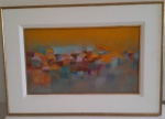 MARINA NAZARETH 1972 - Casas, óleo sobre tela medindo 28x48cm. Assinado e datado no verso.
