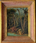 F. AURÉLIO - Floresta, óleo sobre madeira medindo 24x19cm somente a obra e 35x28cm com o moldura. Assinado no canto inferior esquerdo.