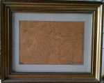 INIMÁ 1968 - Paisagem, desenho ao caneta sobre papel medindo 31x21 somente a obra e 49x39 com a moldura. Assinado no canto inferior direito. Emoldurado com vidro.