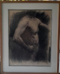 ARTHUR T. DA COSTA - Dorso masculino, carvão sobre papel medindo 46x60cm somente a obra e 65x79cm com a moldura. Assinado no canto inferior direito. Emoldurado com vidro.
