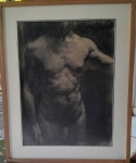 ARTHUR T. DA COSTA - Dorso masculino, carvão sobre papel medindo 46x60cm somente a obra e 65x79cm com a moldura. Assinado no canto inferior direito. Emoldurado com vidro.