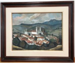 BUSTAMANTE SÁ 1985 - Marinha com barco, óleo sobre tela medindo 60x45 somente a obra e 86x71 com a moldura. Assinado no canto inferior direito e localizado, datado e assinado no verso.