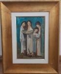 DÁRIO MECATTI - Figuras, óleo sobre tela medindo 22x33cm somente a obra e 45x57cm com a moldura. Assinado no canto inferior esquerdo.
