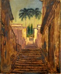 Yoshiya Takaoka, `Escadaria` - óleo sobre madeira medindo 48,5x39cm, a.c.i.e