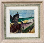 José Pancetti, `Marinha com barco e figura` - Óleo sobre placa medindo 19 x 19, a.c.i.d