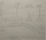 Tarsila do Amaral `Paisagem com casinhas` - Grafite sobre Papel medindo 18 x 20, a.c.i.d