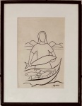 DJANIRA DA MOTTA E SILVA, `Vendedora de Peixe` - nanquim sobre papel medindo 23 x 16, a.c.i.d