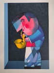 Inos Corradin, Saxofonista, gravura 67/100, 70x50cm, sem moldura, Assinatura Serigrafada