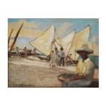 GEORGINA DE ALBUQUERQUE - Óleo sobre tela aplicada sobre madeira, Pescadores, assinado no c.i.e.