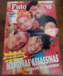 Revista Fatos e Fotos Extra (Março/1996) - Mamonas Assassinas: Adeus à Alegria - Esta edição extra da revista Fatos e Fotos foi lançada como um tributo imediato após o acidente que vitimou o grupo Mamonas Assassinas em 1996. A capa traz uma foto vibrante de Dinho, Bento, Samuel, Sérgio e Júlio com a manchete "Adeus à Alegria".