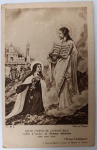 santinho antigo de Santa Teresinha do Menino Jesus, de origem francesa, datado provavelmente entre as décadas de 1920 e 1940. Diferente dos postais de Natal e Ano-Novo, este é um item de memorabilia religiosa (santocartofilia), com alto valor para colecionadores de arte sacra.