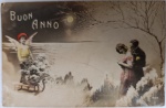 Antigo Cartão Postal Italiano "Buon Anno"  Temática Fantástica e Romântica  Colorizado à Mão (Circa 1910-1920)